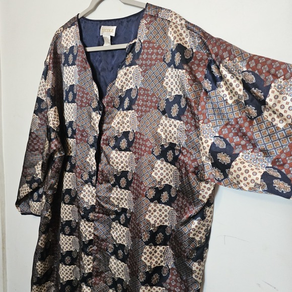 Nicole Vintage 3X Kimono Tunic Japanese Traditional Asian Printed Patchwork Boho - Picture 7 of 11